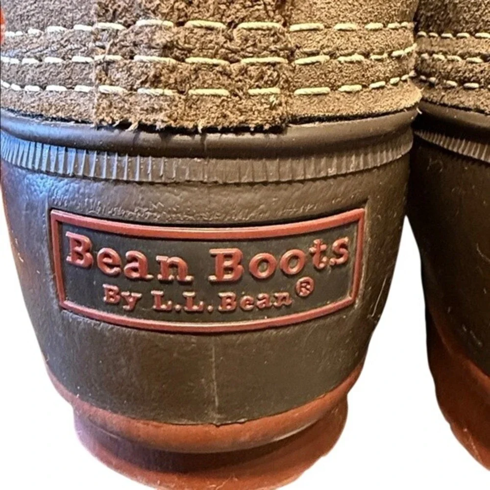 Women's Vintage LL Bean Suede Zip Up‎ Tan Red Plaid Lined Winter Duck Boots 9M